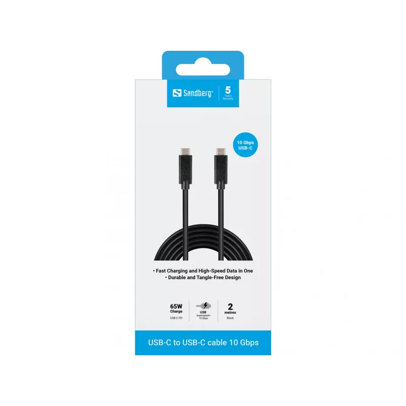 Sandberg USB-C USB-C 2M USB 3.1 Gen.2, 2 m, USB C, USB C, USB 3.2 Gen 2 (3.1 Gen 2), uros/uros, musta