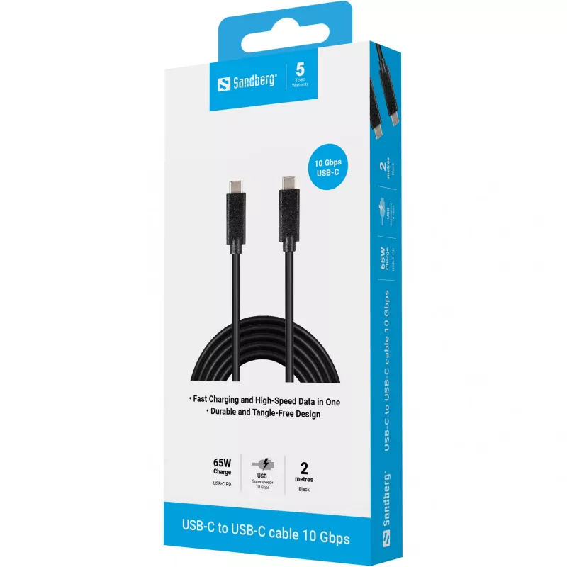Sandberg USB-C USB-C 2M USB 3.1 Gen.2, 2 m, USB C, USB C, USB 3.2 Gen 2 (3.1 Gen 2), uros/uros, musta