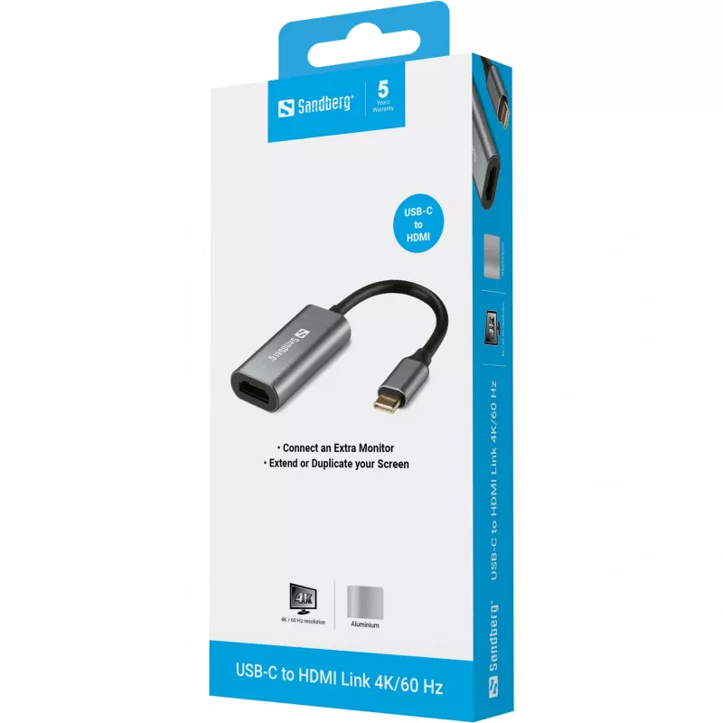 USB-C HDMI-linkki 4K/60 Hz Sandberg 136-12
