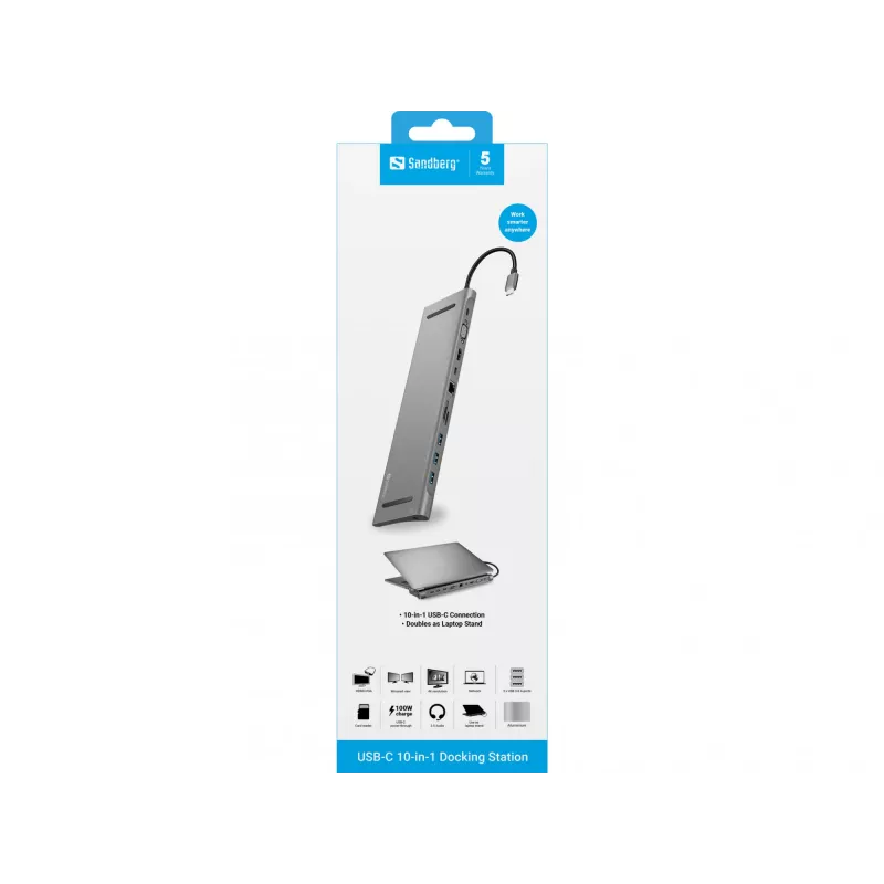 Sandberg USB-C 10-in-1 -telakointiasema