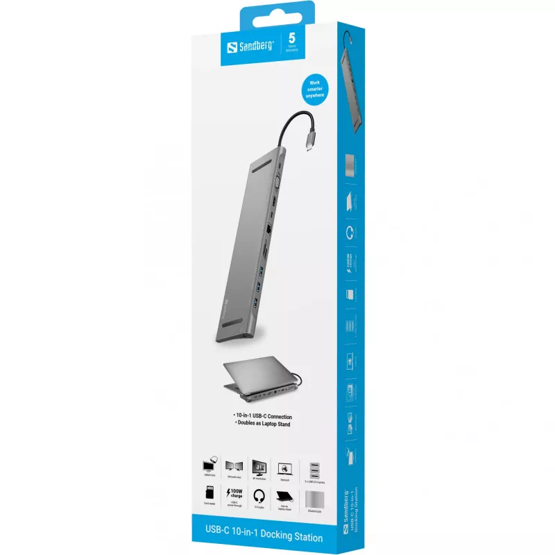 Sandberg USB-C 10-in-1 -telakointiasema