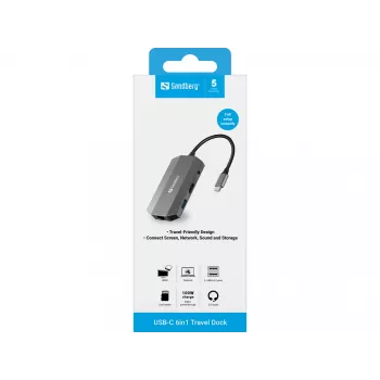 USB-C-telakka Sandberg 6in1 Travel Dock