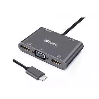 Sandberg USB-C -telakka 2xHDMI+1xVGA+USB+PD
