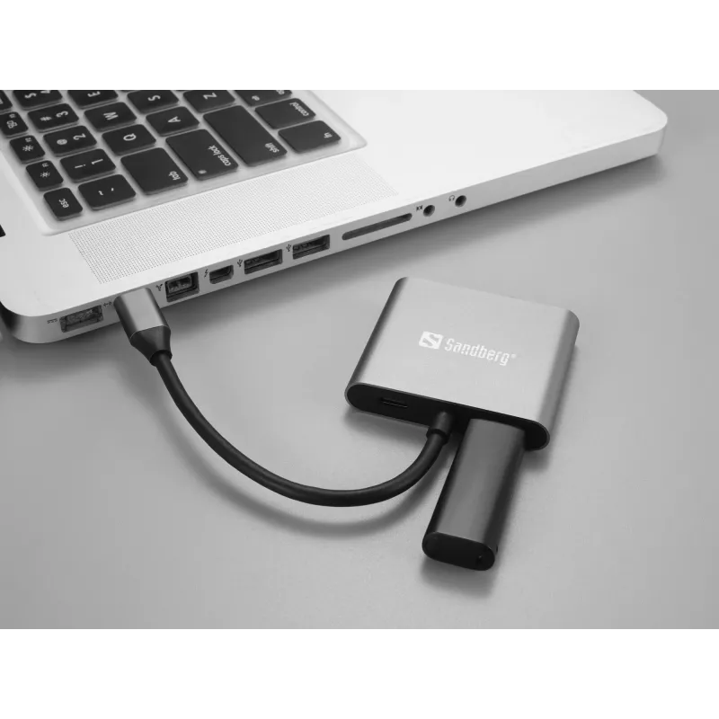 Sandberg USB-C -telakka 2xHDMI+USB+PD enimmäisresoluutio 3840x2160