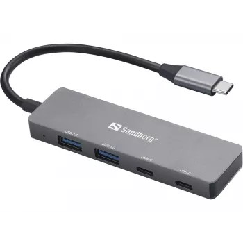 Sandberg USB-C 2xUSB-A + 2xUSB-C -keskitin harmaa alumiini