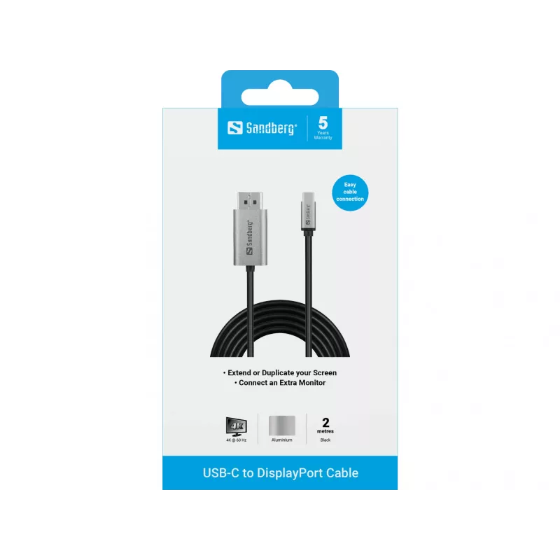 Sandberg USB-C-DisplayPort-kaapeli 2M USB Type-C DisplayPort 2m