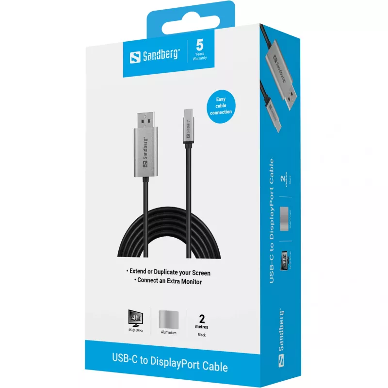 Sandberg USB-C-DisplayPort-kaapeli 2M USB Type-C DisplayPort 2m