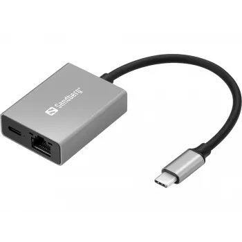Sandberg USB-C Gigabit-sovitin PD100W USB Type-C RJ-45 1 Gbit/s harmaa