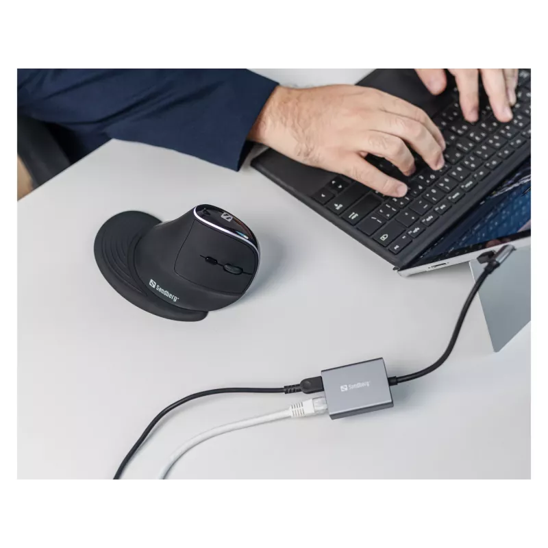 Sandberg USB-C Gigabit-sovitin PD100W USB Type-C RJ-45 1 Gbit/s harmaa