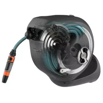 Seinään asennettava letkukela Gardena RollUp Automatic musta harmaa