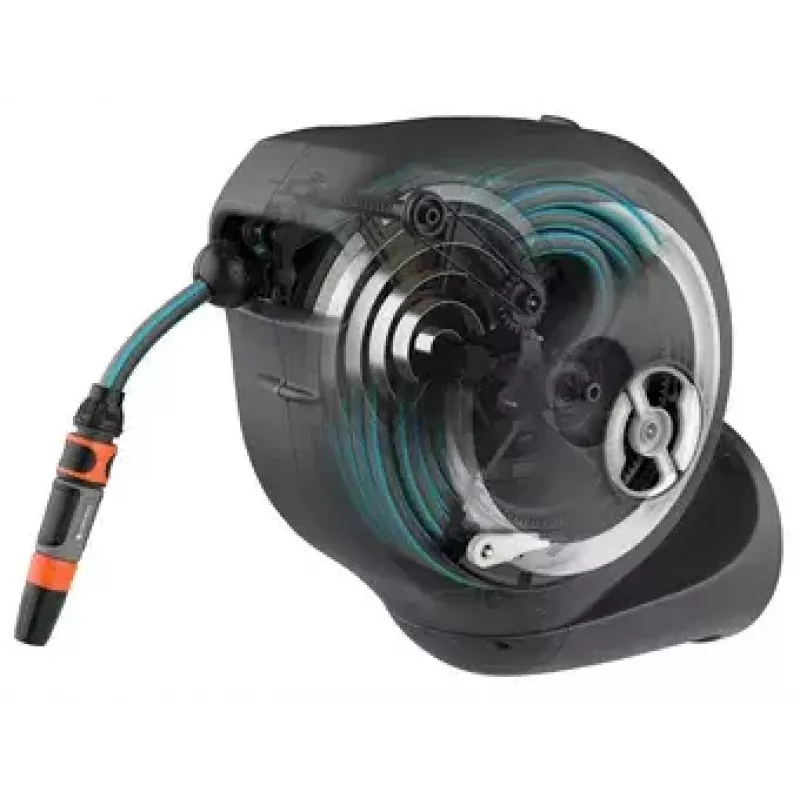 Seinään asennettava letkukela Gardena RollUp Automatic musta harmaa