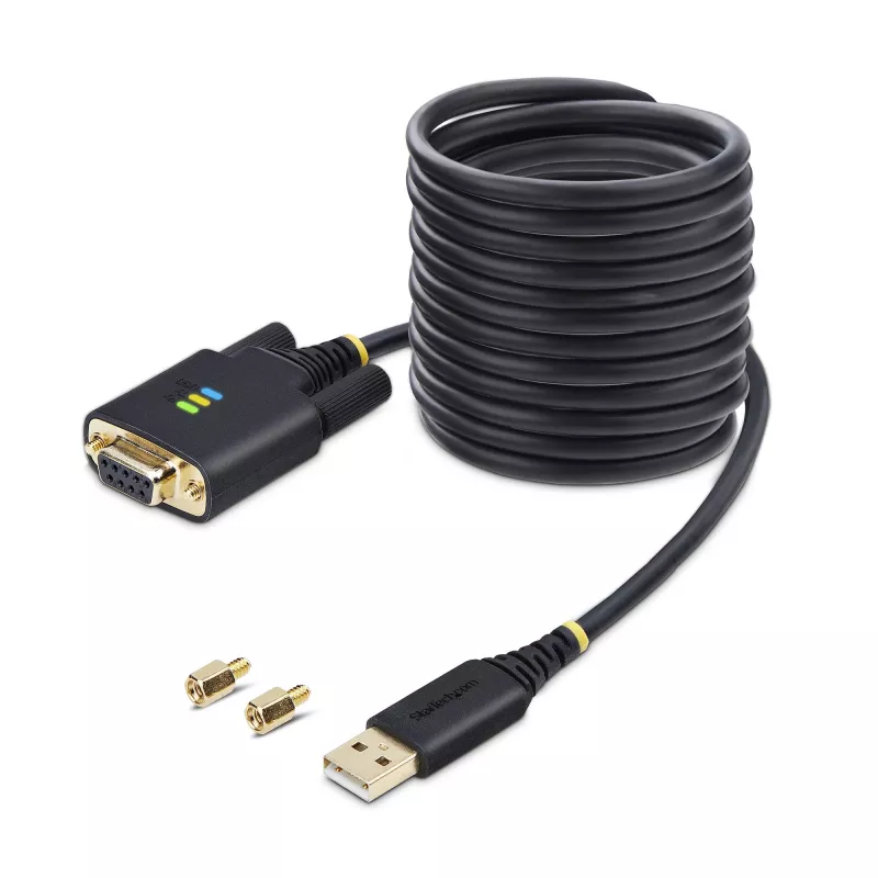 StarTech.com 10ft (3m) USB-nullmodemisarjaporttisovitinkaapeli, vaihdettavat DB9-ruuvit/mutterit, COM Retention, USB-A - RS232, FTDI, ESD-suojaus taso 4, Windows/macOS/ChromeOS/Linux - kestävä TPE-kotelo