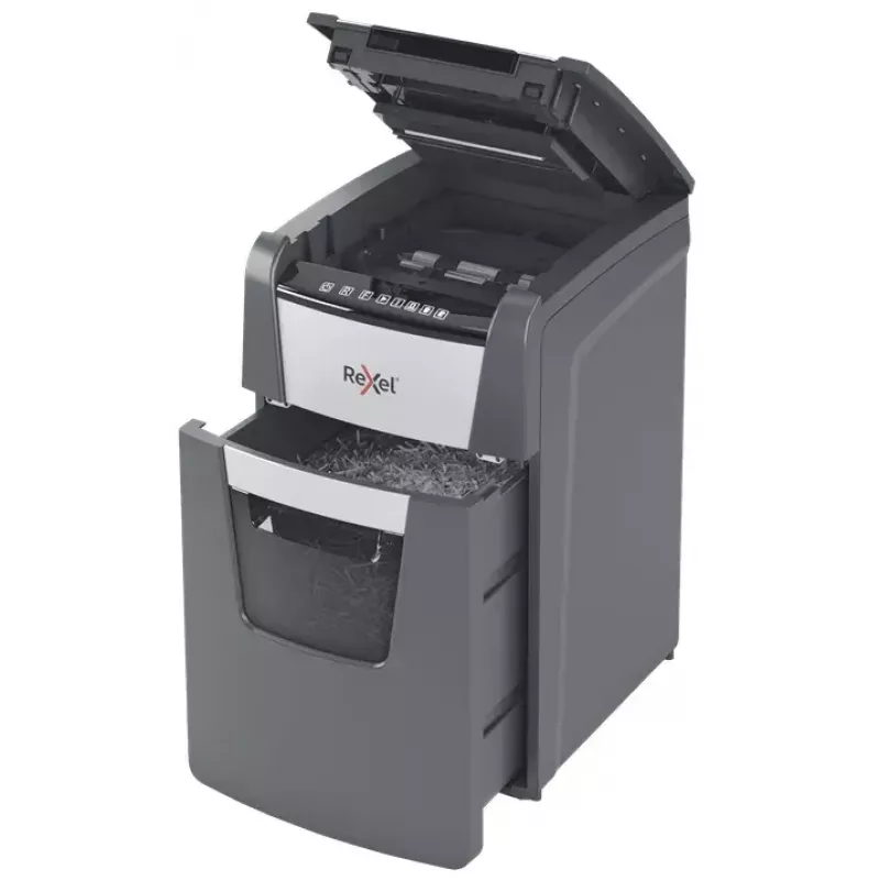 Rexel Optimum AutoFeed+ 150M paperisilppuri, mikroleikkaus 2 x 15 mm, P-5, 150 arkkia, 44 l astia