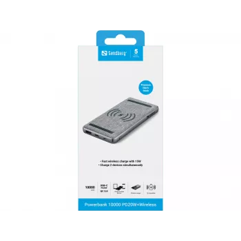 Kannettava varavirtalähde Sandberg Powerbank 10000 PD20W+Wireless, 10000 mAh