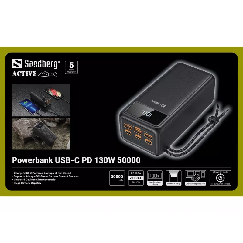 Kannettava varavirtalähde Sandberg USB-C PD 130W 50000mAh