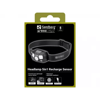 Otsalamppu Sandberg 5in1 Recharge Sensor LED 200 lm musta