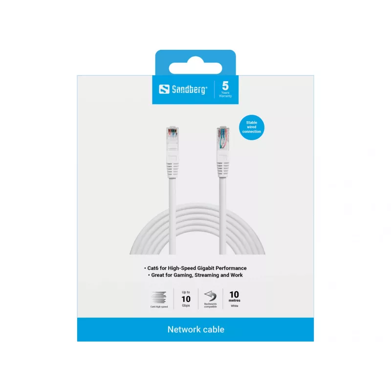 Verkkokaapeli Sandberg UTP Cat6 10 m RJ-45 valkoinen