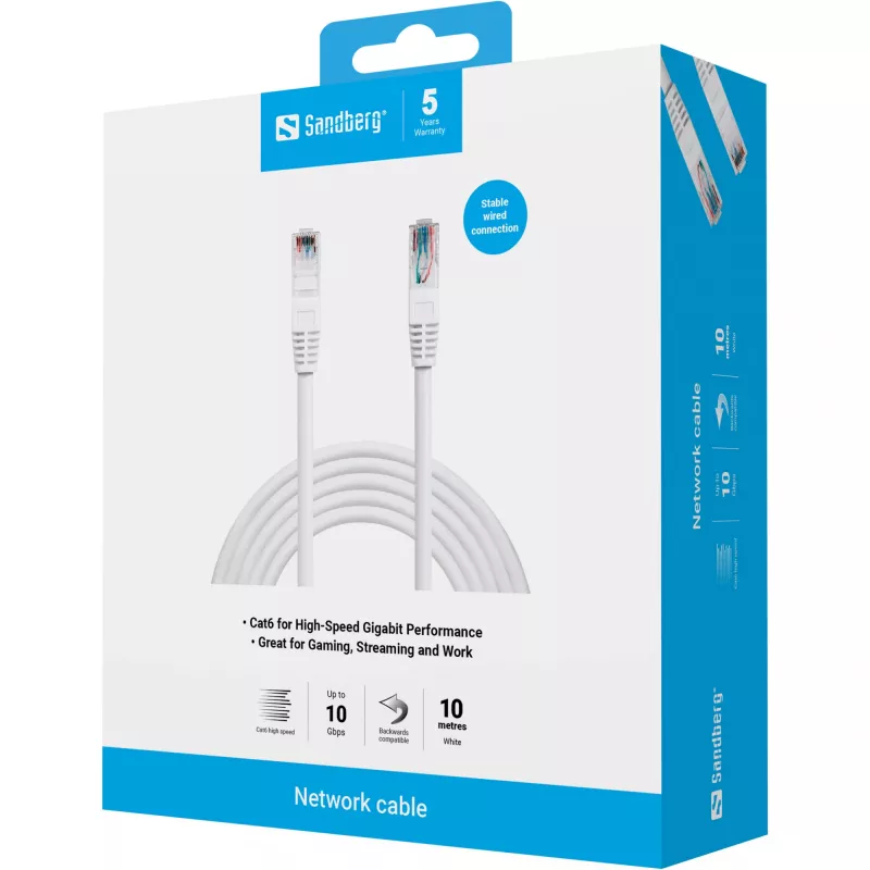 Verkkokaapeli Sandberg UTP Cat6 10 m RJ-45 valkoinen