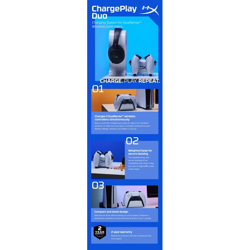 HyperX ChargePlay Duo - ohjaimen latausteline PS5:lle