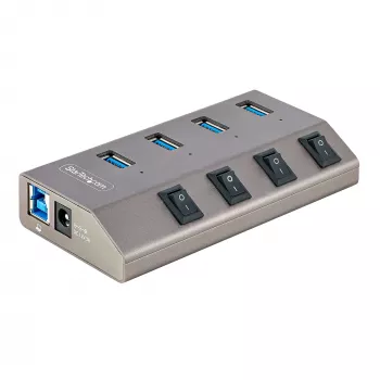 StarTech.com 4-porttinen itsetehostettu USB-C-keskitin yksittäisillä virta-/katkaisijoilla, USB 3.0 5 Gbps -laajennuskeskitin virtalähteellä, työpöytä-/kannettava-USB-C–USB-A-keskitin, USB Type-C -keskitin BC 1.2 -tuella