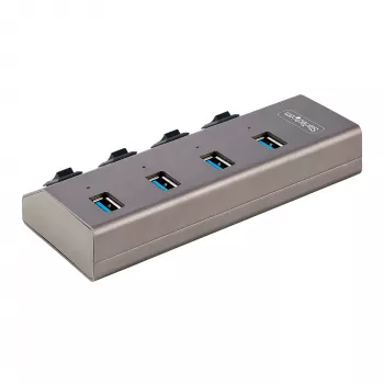 StarTech.com 4-porttinen itsetehostettu USB-C-keskitin yksittäisillä virta-/katkaisijoilla, USB 3.0 5 Gbps -laajennuskeskitin virtalähteellä, työpöytä-/kannettava-USB-C–USB-A-keskitin, USB Type-C -keskitin BC 1.2 -tuella