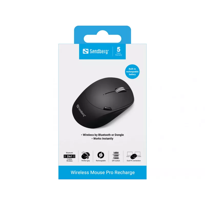 Sandberg Wireless Mouse Pro Recharge langaton hiiri RF Wireless + Bluetooth