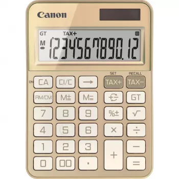 Pöytälaskin Canon KS-125KB 12-numeroisella näytöllä, verotoiminnot, paristo/aurinko, kulta