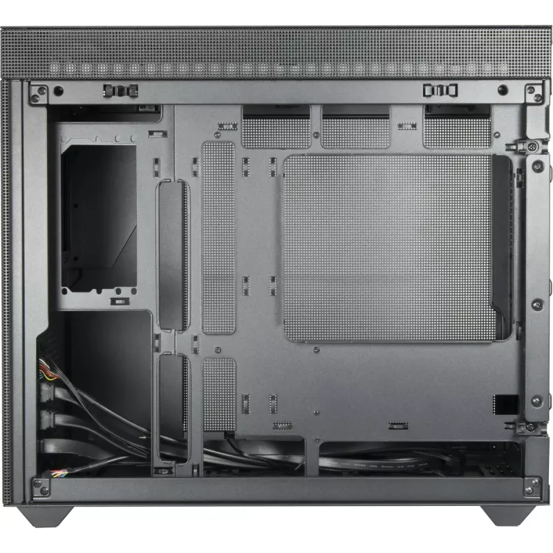 PC Mini-Tower-kotelo INTER-TECH IM-2 Expander, Mini-ITX/Micro ATX, tukee ATX/SFX-virtalähteitä, 2,5 inch ja 3,5 inch asemia, etu-/ylätuuletin 120/140 mm, musta