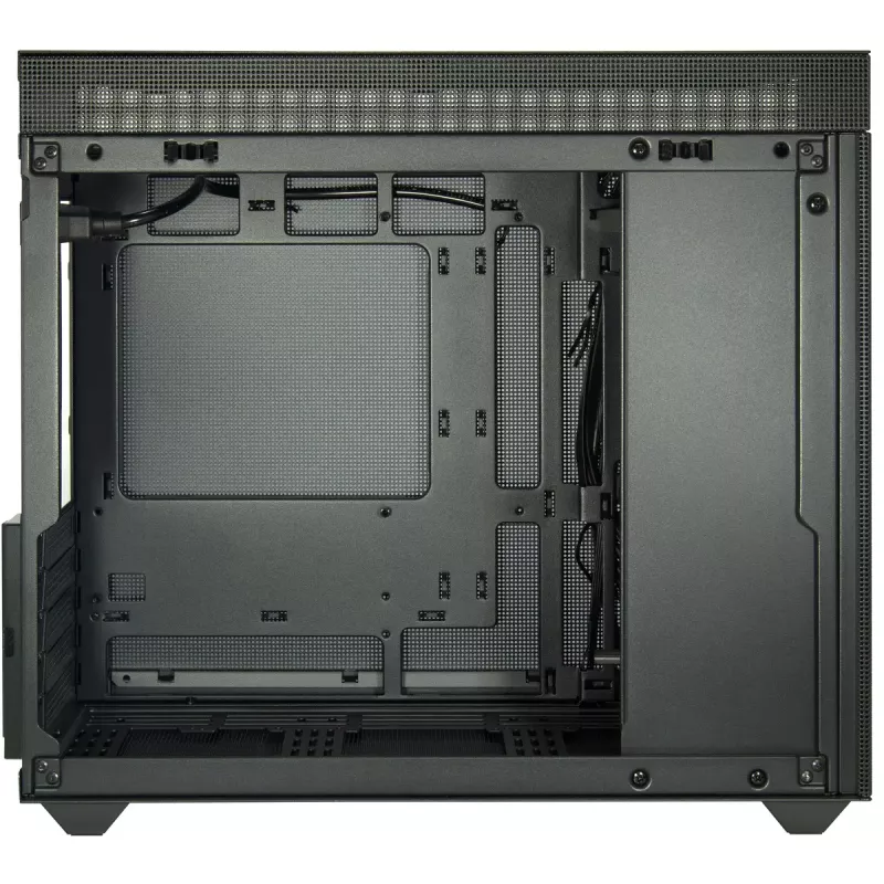 PC Mini-Tower-kotelo INTER-TECH IM-2 Expander, Mini-ITX/Micro ATX, tukee ATX/SFX-virtalähteitä, 2,5 inch ja 3,5 inch asemia, etu-/ylätuuletin 120/140 mm, musta