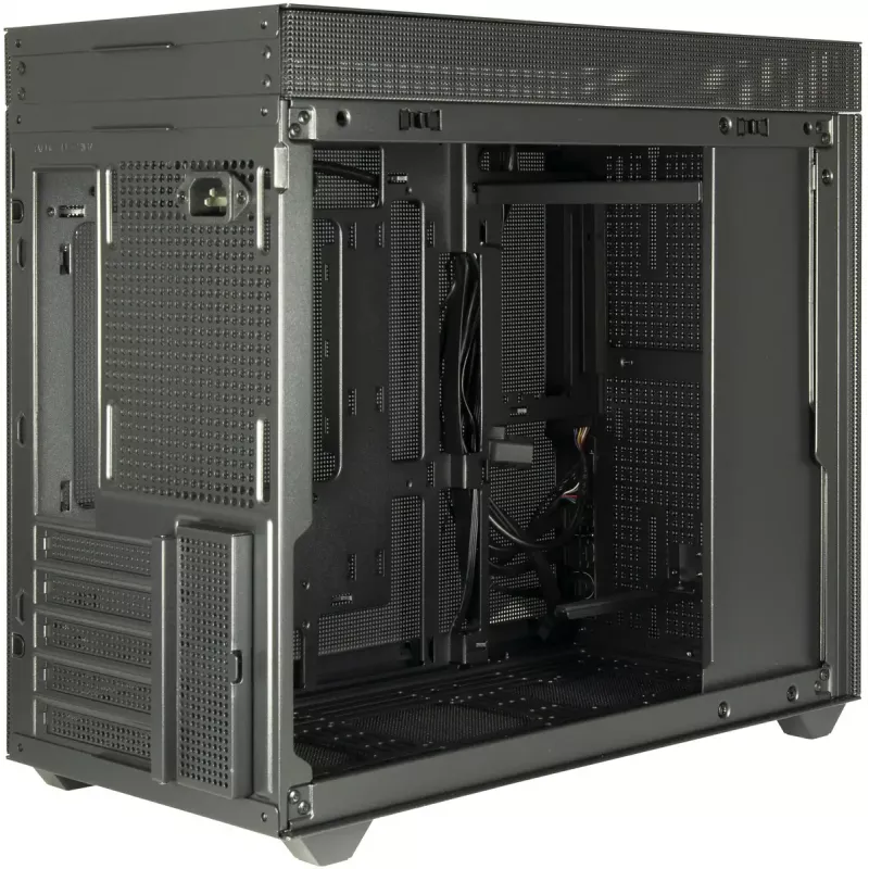 PC Mini-Tower-kotelo INTER-TECH IM-2 Expander, Mini-ITX/Micro ATX, tukee ATX/SFX-virtalähteitä, 2,5 inch ja 3,5 inch asemia, etu-/ylätuuletin 120/140 mm, musta
