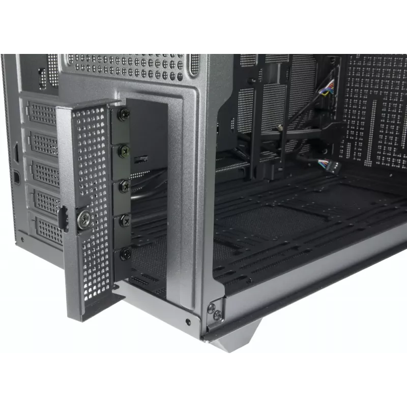 PC Mini-Tower-kotelo INTER-TECH IM-2 Expander, Mini-ITX/Micro ATX, tukee ATX/SFX-virtalähteitä, 2,5 inch ja 3,5 inch asemia, etu-/ylätuuletin 120/140 mm, musta