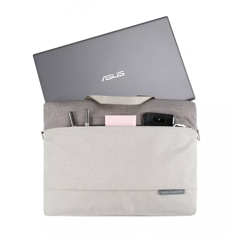 ASUS EOS 2 Carry Bag 15,6 tuuman (39,6 cm) kannettavan suojakotelo, polyesteri, vettä hylkivä, olkahihna, 0,48 kg, harmaa