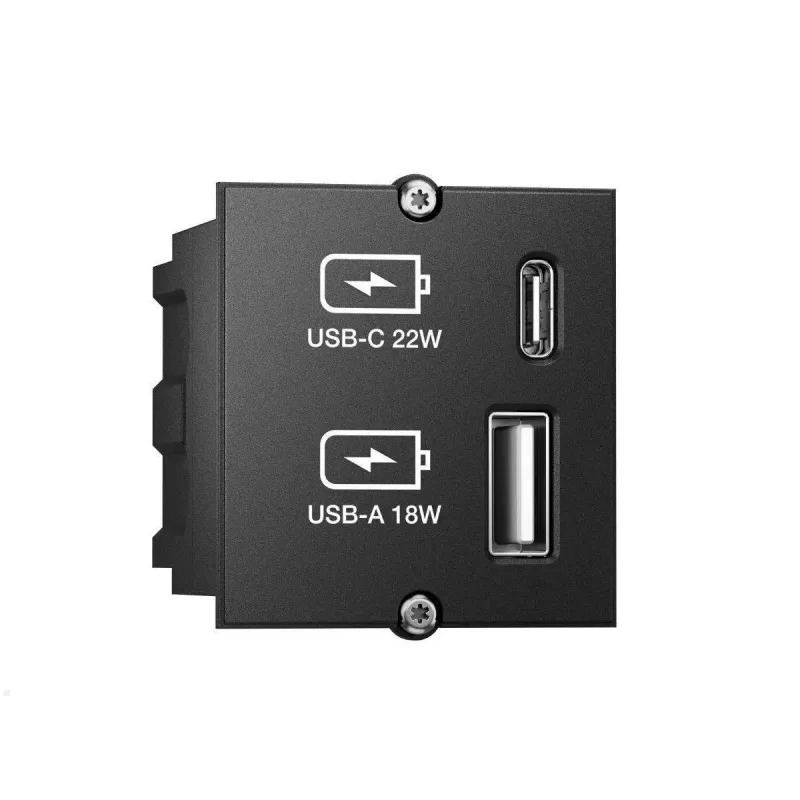 Pistorasiamoduuli USB-A + USB-C Bachmann 917.227 musta IP20 250V