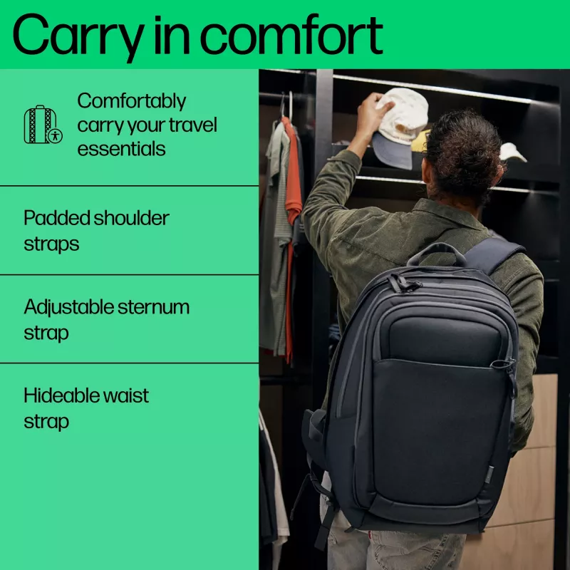 HP Travel Plus 30 l kannettavan reppu 17,3 tuumaa (43,9 cm), laajennettavissa 35 litraan, RFID-suojattu tasku, 1,08 kg, grafiitinsininen