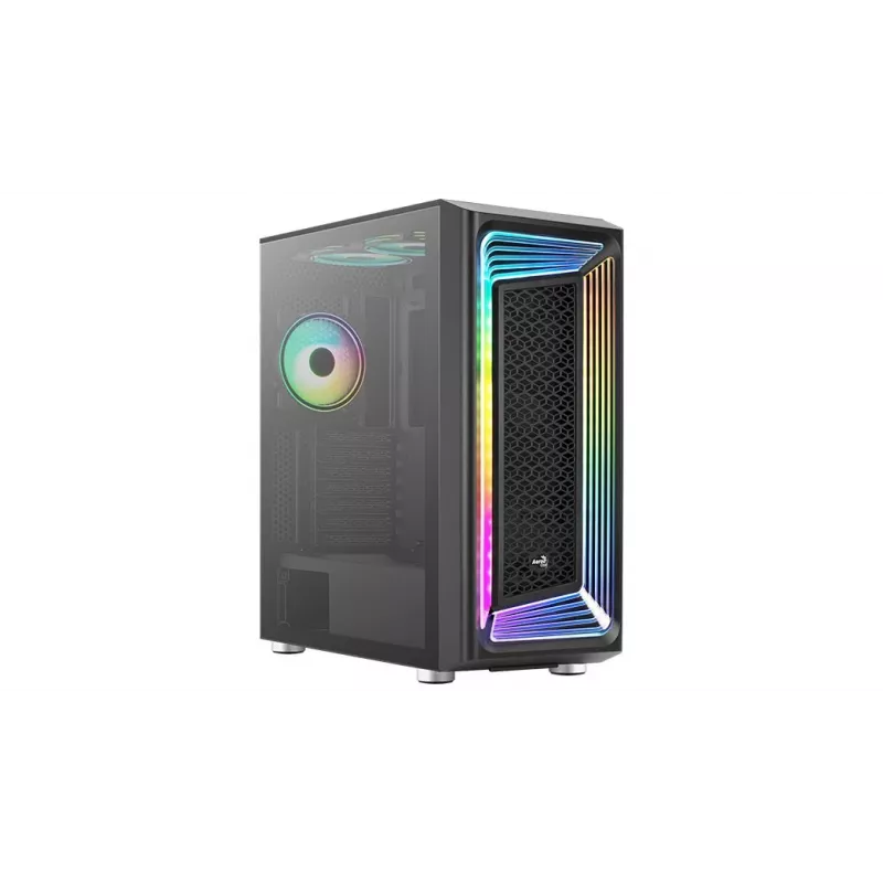 Aerocool Interstellar-G-BK-v1 Midi Tower -tietokonekotelo, ATX/Micro-ATX/Mini-ITX, ARGB, karkaistu lasi, musta