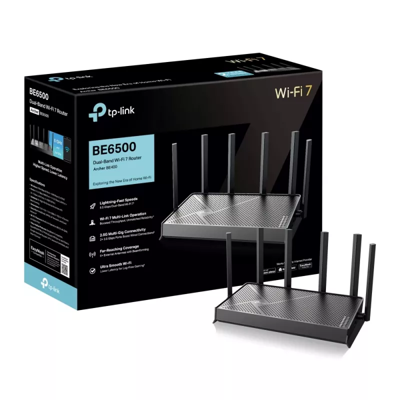 TP-Link Archer BE400 WLAN-reititin 2.5 Gigabit Ethernet Dual-Band (2,4 GHz / 5 GHz) musta