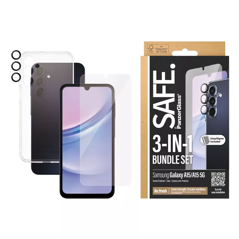 PanzerGlass SAFE. by ® 3-in-1-suojapaketti Samsung Galaxy A15 | A15 5G