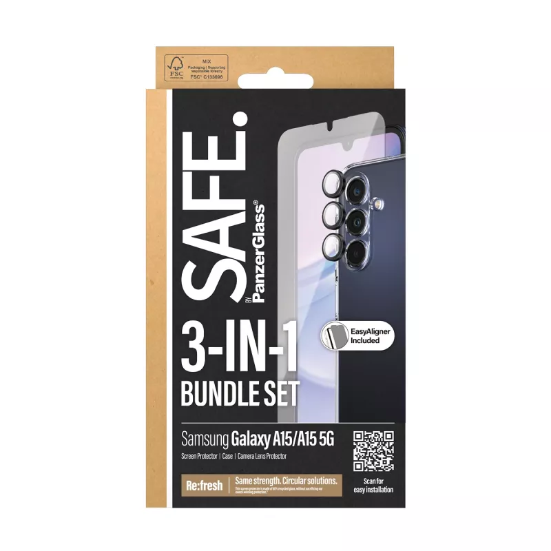 PanzerGlass SAFE. by ® 3-in-1-suojapaketti Samsung Galaxy A15 | A15 5G