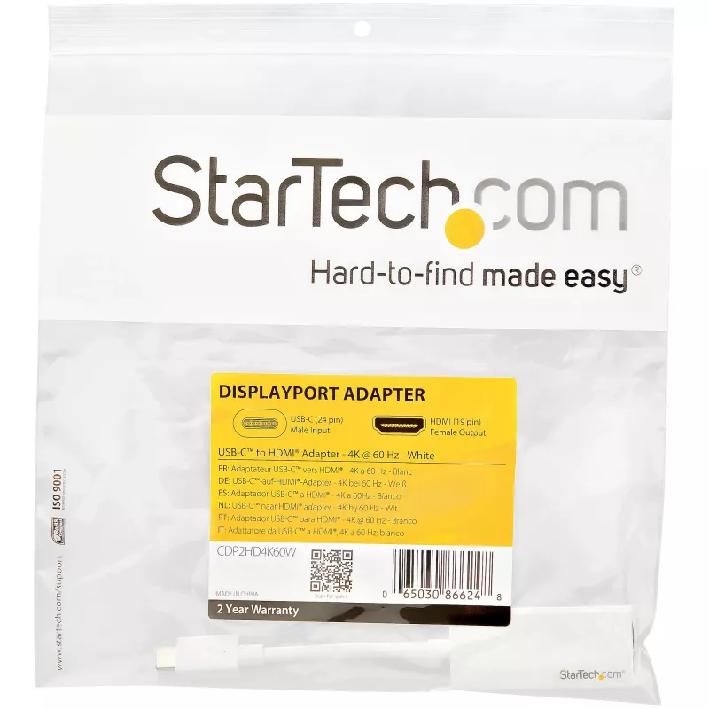 StarTech.com USB-C - HDMI -sovitin - valkoinen - 4K 60Hz, USB Type-C, HDMI-lähtö, 3840 x 2160 pikseliä