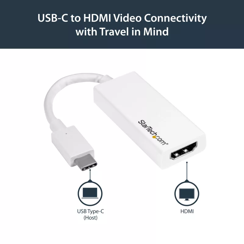 StarTech.com USB-C - HDMI -sovitin - valkoinen - 4K 60Hz, USB Type-C, HDMI-lähtö, 3840 x 2160 pikseliä