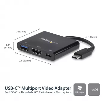 StarTech.com USB-C-moniporttisovitin HDMI:llä – USB 3.0 -portti – 60W PD – musta
