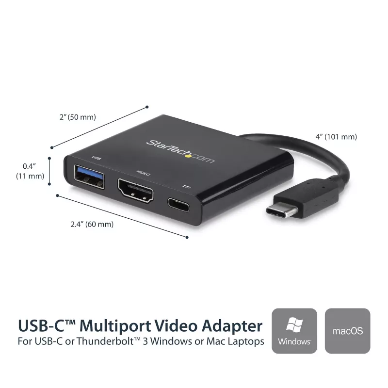 StarTech.com USB-C-moniporttisovitin HDMI:llä – USB 3.0 -portti – 60W PD – musta