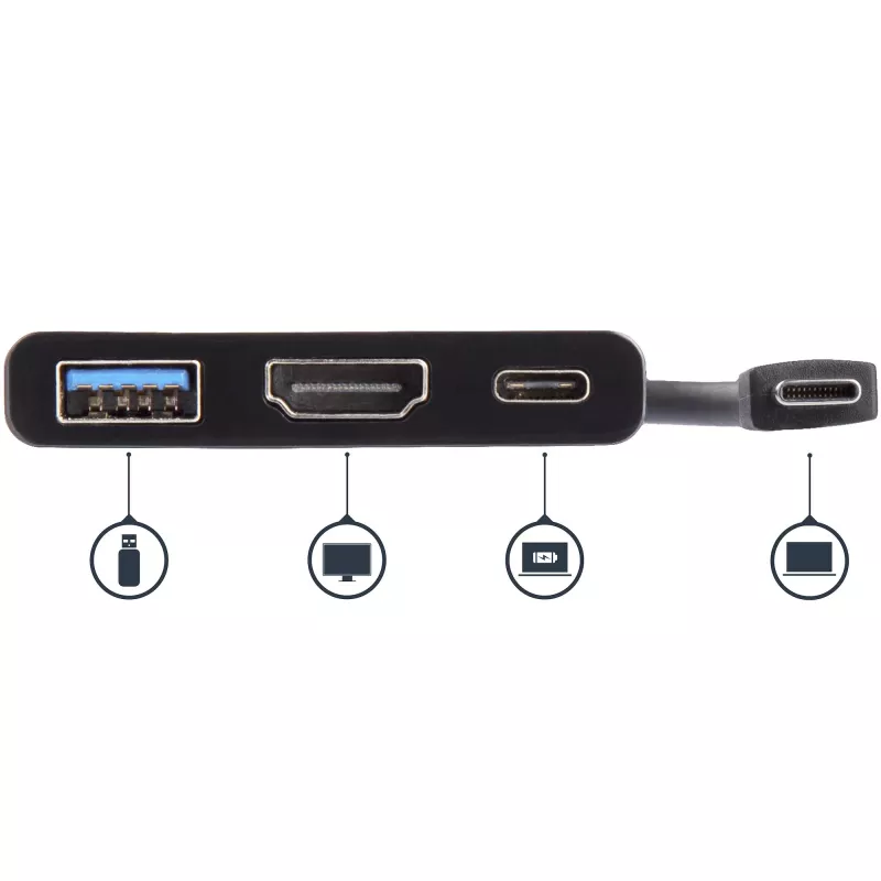 StarTech.com USB-C-moniporttisovitin HDMI:llä – USB 3.0 -portti – 60W PD – musta