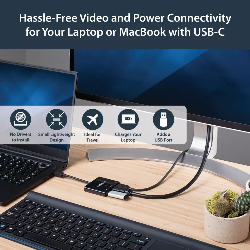 StarTech.com USB-C-moniporttisovitin HDMI:llä – USB 3.0 -portti – 60W PD – musta