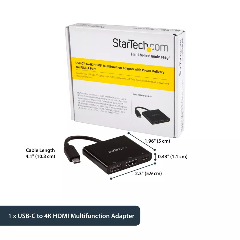 StarTech.com USB-C-moniporttisovitin HDMI:llä – USB 3.0 -portti – 60W PD – musta
