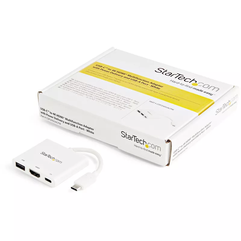 StarTech.com USB-C-moniporttisovitin HDMI:llä – USB-3.0-liitäntä – 60 W PD – valkoinen