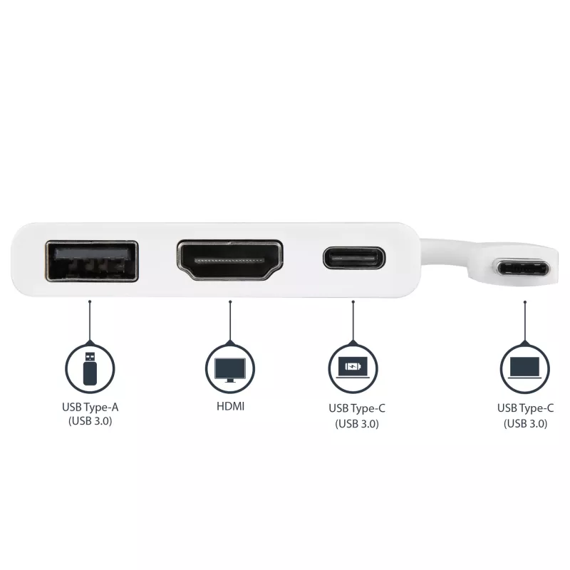 StarTech.com USB-C-moniporttisovitin HDMI:llä – USB-3.0-liitäntä – 60 W PD – valkoinen