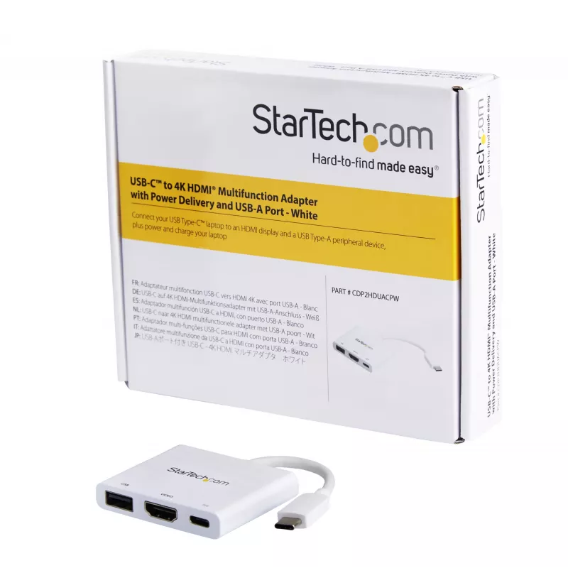 StarTech.com USB-C-moniporttisovitin HDMI:llä – USB-3.0-liitäntä – 60 W PD – valkoinen