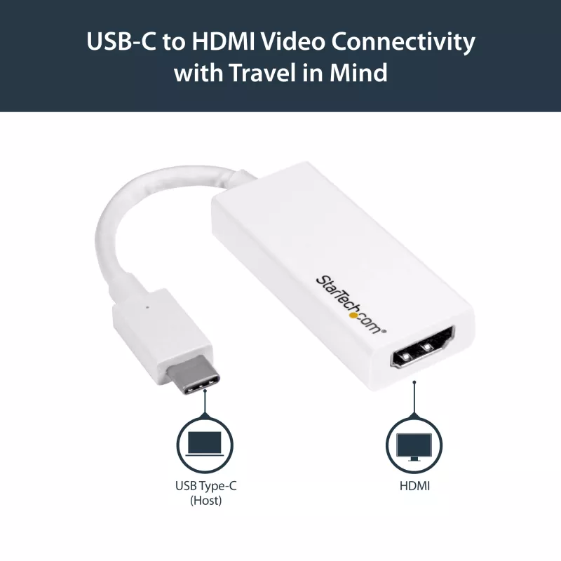StarTech.com USB-C - HDMI -sovitin 4K 30Hz - valkoinen, USB Type-C, HDMI-lähtö, 3840 x 2160 pikseliä
