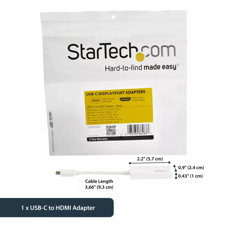 StarTech.com USB-C - HDMI -sovitin 4K 30Hz - valkoinen, USB Type-C, HDMI-lähtö, 3840 x 2160 pikseliä